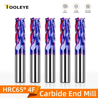 Tooleye hrc65 fresa de topo de carboneto 4 flautas fresa de metal ferramenta de corte cnc maching revestimento plana fresas para aço inoxidável