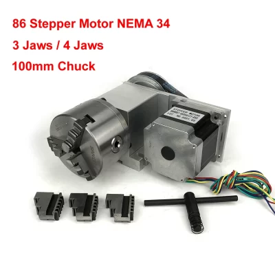 4 eixos 4th a eixo rotativo nema 34 86 motor de passo cnc cabeça de indexação 4 mandíbulas 100mm mandril centro altura 65mm máquina de gravura