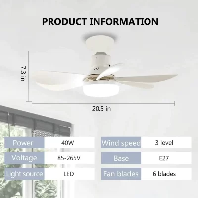 Ventiladores de teto com luzes 20,5 pol. 40W Soquete LED Ventilador de teto para garagem, banheiro, quarto, cozinha