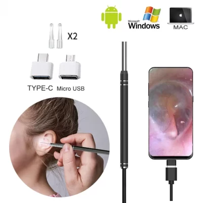 Smart ear cleaner endoscópio colher câmera picador remoção de cera limpeza visual earpick nariz otoscópio para samsung xiaomi android diy