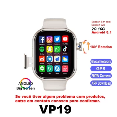 4g let android relógio inteligente vp19 cartão sim gps wifi câmera apps download rede global das mulheres dos homens relógio inteligente 2025