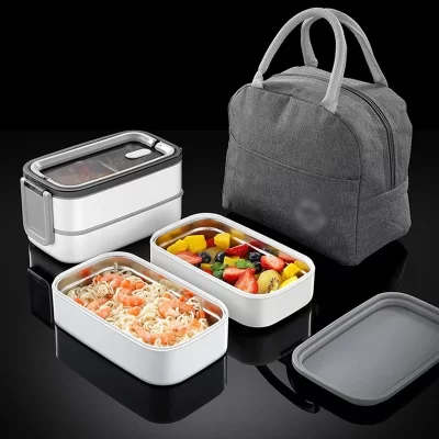 304 lancheira de aço inoxidável com saco térmico compartimento duplo bento caixa forno microondas escola escritório recipientes armazenamento alimentos