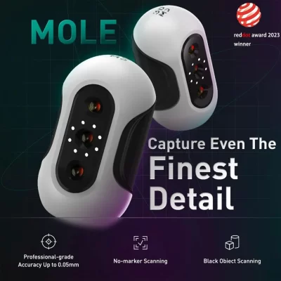 Scanner 3D portátil 3DMakerpro Mole para impressora 3D, precisão de 0,05 mm e scanners 3D portáteis com resolução de 0,1 mm para Win10/MacOS
