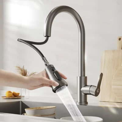 Torneira de cozinha removível de aço inoxidável ORIENTAL YUHONG 304 com furo único com 360 ° Torneira misturadora de água quente e fria com cabeça giratória