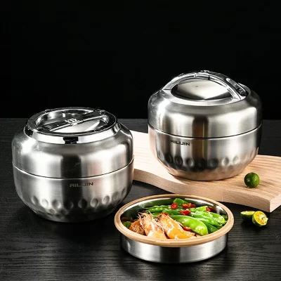 Dupla camada manter garrafa térmica lancheira recipiente de armazenamento de alimentos portátil bento lancheira 304 aço inoxidável forte durável caso de alimentos