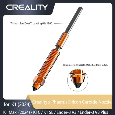 Bico de carboneto de silício Creality X Phaetus, material atualizado, 1 peça para K1 (2024)/K1 Max(2024)/K1C/K1 SE/Ender-3 V3/Ender-3 V3 Plus