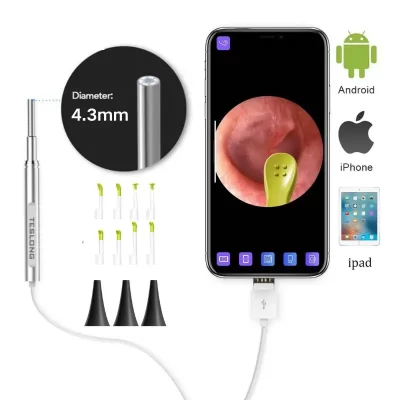Otoscópio médico digital com lente de 4.3mm, câmera endoscópica para limpeza de ouvido, remoção visual de cera de ouvido, boca, nariz, inspeção, android, pc