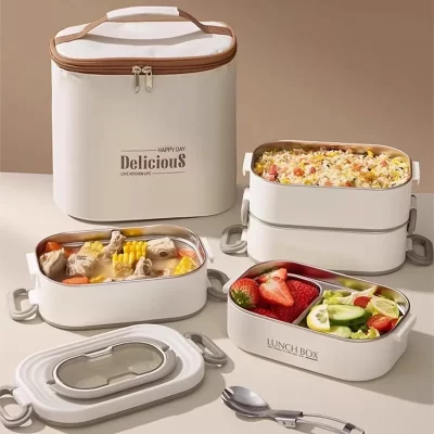 1500ml camadas duplas de aço inoxidável 304 lancheira térmica com saco de isolamento à prova de vazamento bento caixa adulto estudante recipiente de alimentos