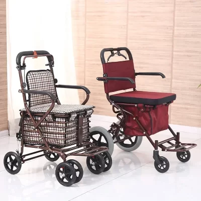 Assento dobrável para carrinho de compras, pode sentar quatro rodas, carrinho de armazenamento para idosos, carrinho de compras com freio seguro