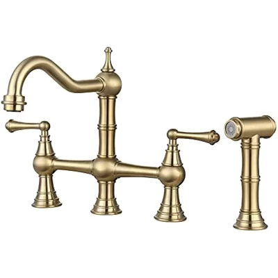 Torneira De Cozinha De Ponte Tradicional Com Pulverizador Lateral, 2 Alças, 4 Buraco