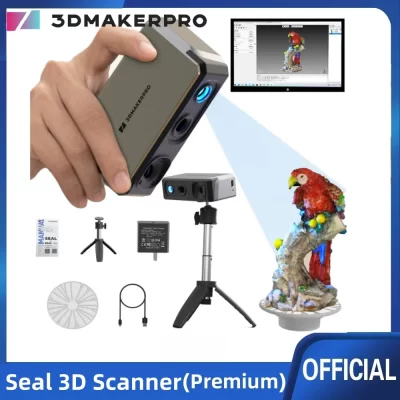 Seal (Premium) Scanner 3D para impressão 3D, mesa giratória e digitalização portátil, precisão 0,05mm, 24-Bit ColorScan10FPS, ScaningSpeed, 0,01mm