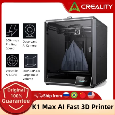 Impressora 3D de alta velocidade Creality k1 max AI Speed 600 mm/s Impressora 3D de alta velocidade com nivelamento automático e resfriamento duplo Função AI inteligente 11,8x11,8x11,8 pol.
