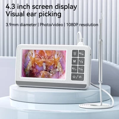Câmera de ouvido otoscópio digital 3.9mm 4.3 Polegada HD 1080P para limpeza de ouvido para crianças e adultos tipo C com cartão 32G pode conectar PC