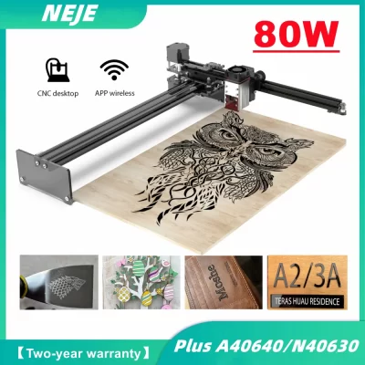 NEJE 3 Plus CNC Gravador A Laser, Cortador De Madeira, Impressora De Gravura Em Metal, Lightburn, Controle De Aplicativo Bluetooth, A40640, N40630, 80W