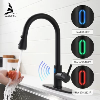 Aço inoxidável controle de toque torneiras cozinha sensor inteligente misturador da cozinha com led torneira para cozinha pull out pia torneiras 1073