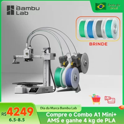 Bambu Lab A1 Mini Combo 3D Printer with AMS Lite 4 Colors Multi-Color Printing 500mm/s High Speed Auto Leveling Build Volume