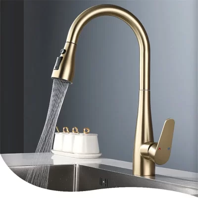 Ouro escovado pull out torneira da cozinha sus304 torneira da pia misturadora rotação de 360 graus torneiras misturadoras cozinha