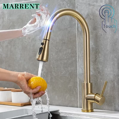 Leadfree-torneira de cozinha toque inteligente, misturador de aço inoxidável, quente e frio, pull-out, sem toque