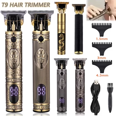 T9 escultura máquina de cortar cabelo profissional máquina de corte de cabelo barbeiro recarregável aparador de cabelo metal máquina de corte de cabelo para homem