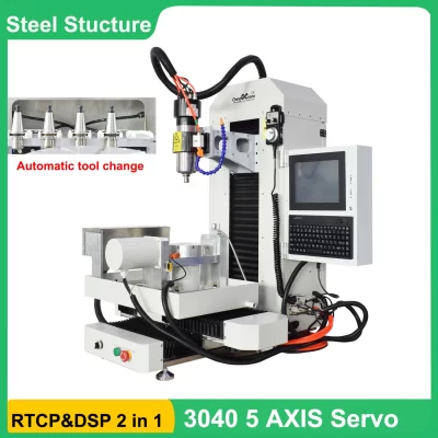 Rtcp & dsp 2 em 1 estrutura de aço 5 eixos máquina cnc 3040 fresadora mudança automática de ferramenta x/y/z/a/c eixo servo motor navio dos eua