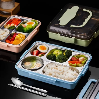 304 lancheira de aço inoxidável, cantina do estudante, Bento Microwavable, isolamento portátil compartimentos lancheira, recipientes para alimentos