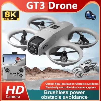Gt3 mini com led dobrável drone gps 8k hd câmera dupla motor sem escova evitar obstáculos dobrável quadcopter dron rc brinquedos presentes