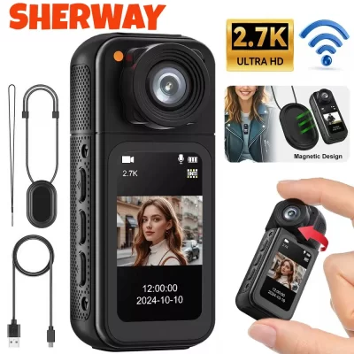 Câmera de polegar 2.7K Mini câmera de ação Wifi 180 ° Gire esporte cam dv ciclismo gravador atração magnética ao ar livre pequena filmadora