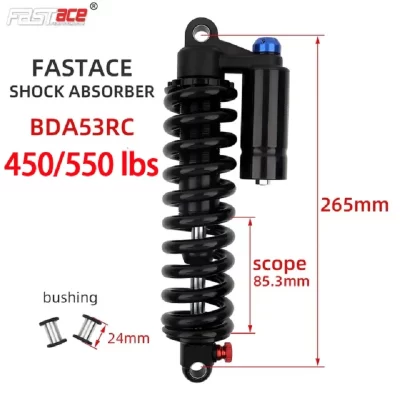 Fastace-Downhill bicicleta elétrica Shock Absorber, MTB suspensão traseira para bicicletas Surron, DH, 265mm x 450 lbs, 550 lbs