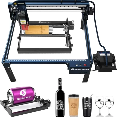 SCULPFUN Máquina de gravação a laser, S30 Pro, 10W, azul prussiano, ar automático assistido, rolo rotativo, laser ultra fino, design de segurança