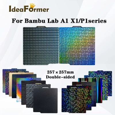 Heatbed atualizado para Bambu Lab A1/P1P/P1S/X1C/X1/X1E PEI PET 257 × 257mm Placa de construção dupla face para peças de impressora 3d Bambu Lab.