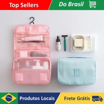 Organizadora Bolsa Viagem Higiene Pessoal Com Divisória Cabide Gancho