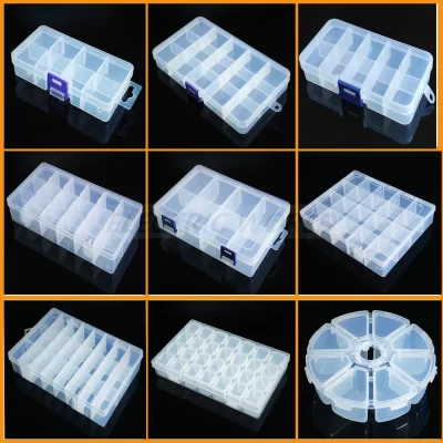 Caixa de plástico transparente com compartimento de parafuso, caixa de exibição de joias, brincos, recipiente, terminal transparente, organizador, caixas de armazenamento de ferramentas