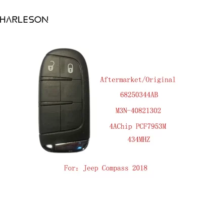 Chave de controle remoto inteligente, original/deftermarket, 2/4 botões, 433mhz, 4a, chip sem chave, lâmina sip22 para jeep compass m3n- 40821302