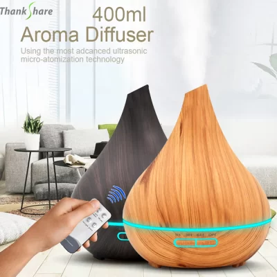 Umidificador de ar ultrassônico 400ml, difusor de óleo essencial, madeira, aromaterapia, controle remoto, umidificador, vaporizador de ar