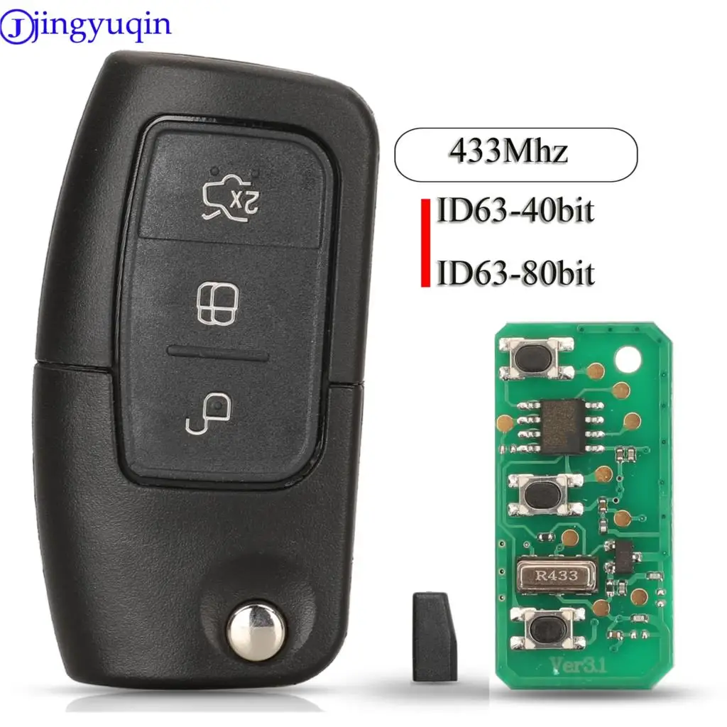 Jingyuqin chave remota do carro fob como 433mhz para ford fiesta focus 2 ecosport kuga escape c max ka fob hu101/fo21 3 botões