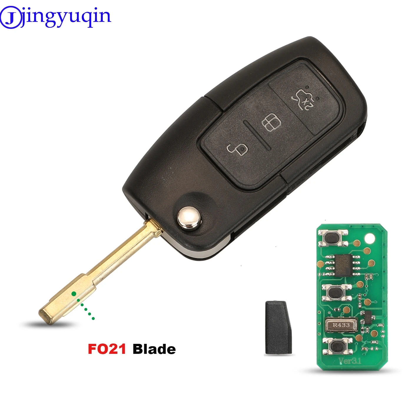 Jingyuqin chave remota do carro fob como 433mhz para ford fiesta focus 2 ecosport kuga escape c max ka fob hu101/fo21 3 botões - Image 2