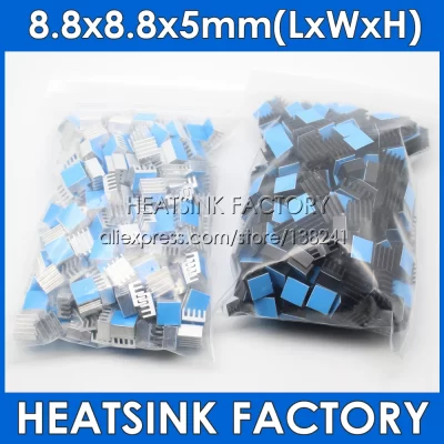 Dissipador de calor fábrica 50 peças de alumínio 8.8x8.8x5mm chip radiador cooler com fita adesiva dupla face térmica para ic, impressora 3d a4988