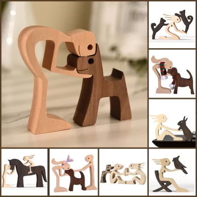 Estatueta De Cachorro De Madeira Para Casa E Escritório Decoração, Artesanato Do Cão, Ornamento De Mesa, Escultura Pet, Presente De Natal, Família, Desktop