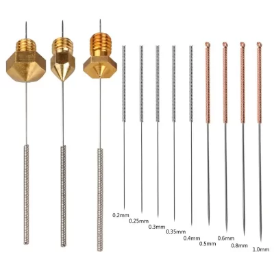 Ponta de limpeza de agulha de limpeza de bico de aço inoxidável 9 tamanhos 0.2mm-1mm para acessórios de peças de impressora 3d