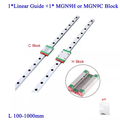 1pc 9mm guia linear mgn9 mgn9h mgn9c 100 150 200 250 300 350 400 450 500 550mm trilho linear + bloco mgn9h ou mgn9c impressora 3d cnc