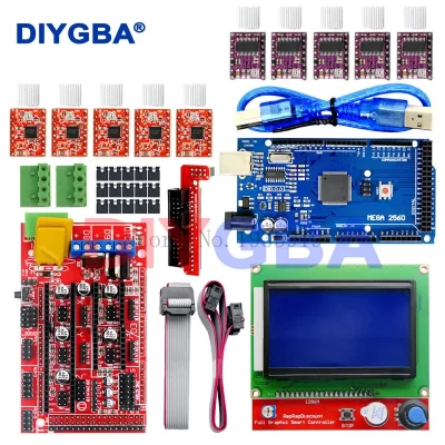 Mega 2560 R3 CH340 + 1pcs RAMPS 1.4 Controlador + 5pcs A4988/DRV8825 Módulo de driver de passo + 1pcs 12864 controlador para kit de impressora 3D