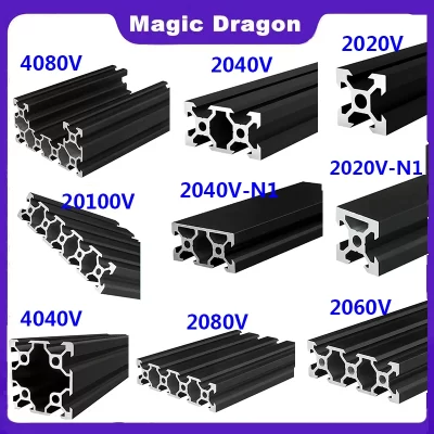 1pc preto 2020n1 2040 2040n1 2060 2080 4040 4080 20100 perfil de alumínio com slot em v padrão da ue pista de impressora 3d quadro diy