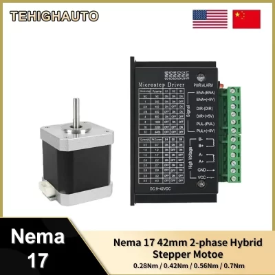 Nema17 motor de passo de circuito aberto 34/40/48/60mm comprimento 4 derivações 2ph 0.28/0.42/0.56/7nm com driver para máquinas-ferramentas cnc laser