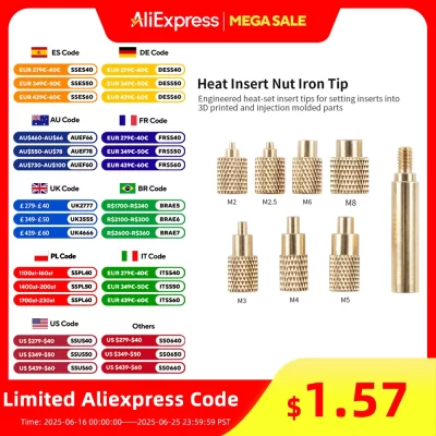Calor Inserir Porca Ponta De Ferro, M2-M8 Brass, Porca De Derretimento Quente, Ferramenta De Inserção Para Impressora 3D De Plástico, Conjunto De Pontas De Ferro De Solda