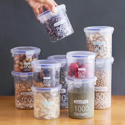 4 pçs caixa de armazenamento selada transparente cozinha organizador de grãos de alimentos tanque de armazenamento de plástico grande capacidade frascos selados à prova de umidade