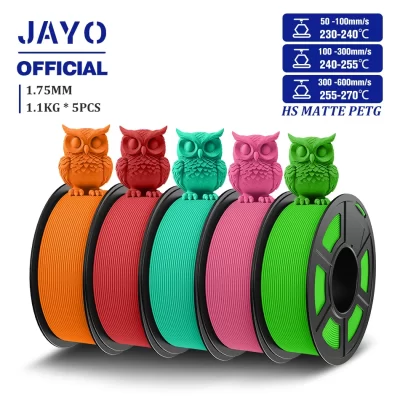Jayo 5 rolos de filamento petg 1.75mm filamento de impressora 3d petg de alta velocidade 1.1kg/rolo materiais de impressão 3d fosco rápido de alto fluxo