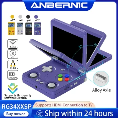 Anbernic RG34XXSP Flip Console de jogos portátil Tela IPS de 3,4 polegadas Linux 64 bits 3300mAh WIFI Dobrável Retro Video Gaming Player