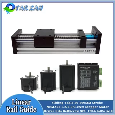 Trilho de guia linear, estágio deslizante, 50mm-500mm, curso xyz, eixo, mesa deslizante nema23, 57mm, kit de motor para roteador cnc, impressora a laser 40kg
