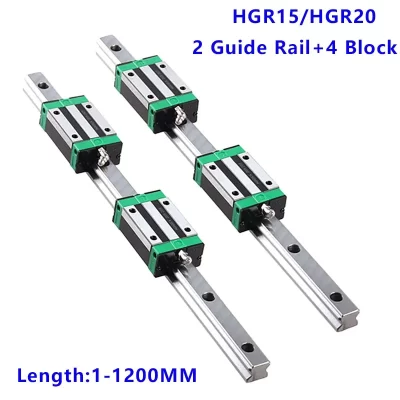 Guia de corrediça Rod para roteadores CNC, bloco Linear Rail Set, 2Pcs, HGR15, HGR20, 1-1200mm, 4 Pcs, HGH15CA, HGW15CC, HGH20CA, HGW20CC