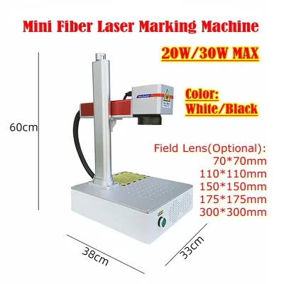 Raycus Mini Fiber Laser Nameplate Marcação Máquina, Desktop, PVC, Plástico, Aço inoxidável, Eixo rotativo, 30W, 20W
